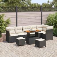 Tuinbankenset 9 pcs Zwart poly rattan - thumbnail