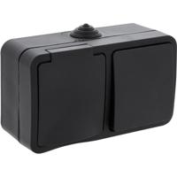 Q-LINK Wandcontactdoos Opbouw - 1-voudig Stopcontact & Wisselschakelaar - IP54 Spatwaterdicht - Mat Zwart - thumbnail