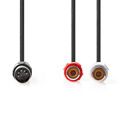 DIN-Audiokabel | DIN 5-Pins Male | 2x RCA Female | Vernikkeld | 0.20 m | Rond | PVC | Zwart