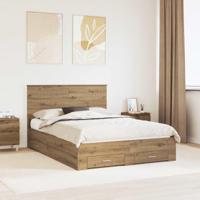 Bedframe met hoofdeinde Artisan Eiken 135 x 190 cm Bewerkt hout - thumbnail