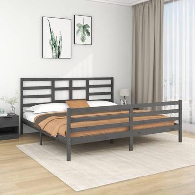 Bedframe massief hout grijs 200x200 cm Bedframe massief hout grijs 200x200 cm