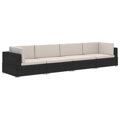 4-delige Loungeset met kussens poly rattan zwart