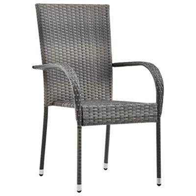 Tuinstoelen stapelbaar 6 st poly rattan grijs
