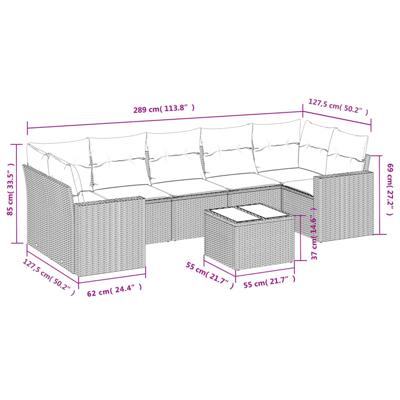 8-delige Loungeset met kussens poly rattan beige - thumbnail