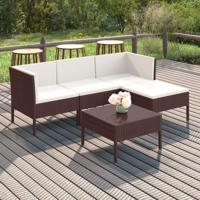 5-delige Loungeset met kussens poly rattan bruin - thumbnail