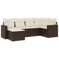 6-delige Loungeset met kussens poly rattan bruin - thumbnail