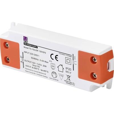 TRU COMPONENTS TC-YSL20F-1201670 LED-transformator Constante spanning 20 W 1.67 A 12 V/DC Geschikt voor meubels, Overspanning, Montage op ontvlambare
