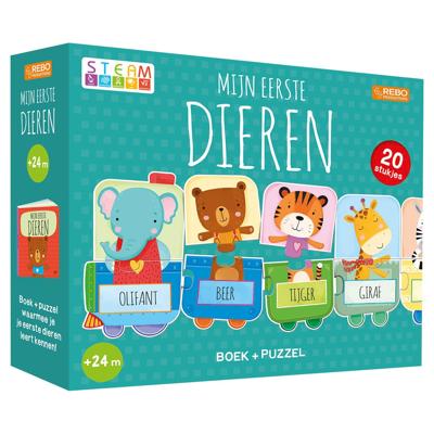Rebo Publishers Mijn eerste dieren puzzeltrein + boek | 2 stuks