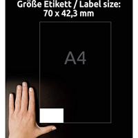 Avery Zweckform 3652, Universele etiketten, Ultragrip, wit, 100 vel, 21 per vel, 70 x 42,3 mm - thumbnail