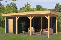 Tuindeco Oslo L Overkapping type 7 690x380 cm Lariks/Douglashout blank en Zweeds rabat zwart- Plat dak- Onbehandeld lariks Douglas hout- Tuindeco - thumbnail