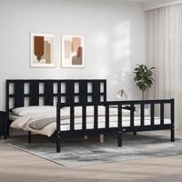 Bedframe met hoofdbord massief hout zwart 200x200 cm - thumbnail