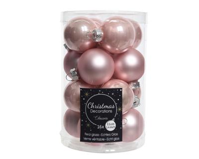 Decoris kerstballen set glas 16st poederroze 3,5cm
