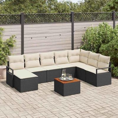 Tuinbankenset met kussen 9 pcs Zwart poly rattan