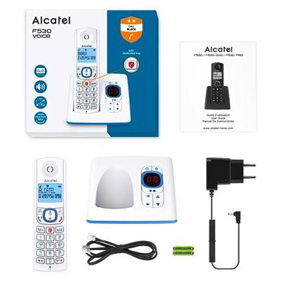 ALCATEL F530 Voice – draadloze DECT-telefoon met antwoordapparaat – groot display met achtergrondverlichting – handsfree – oproepblokkeringsfunctie – 2 directe geheugentoetsen – wit/blauw