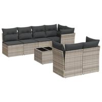 8-delige Loungeset met kussens poly rattan lichtgrijs - thumbnail