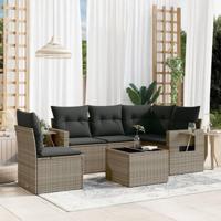 6-delige Loungeset met kussens poly rattan grijs - thumbnail