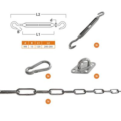 Schaduwdoek bevestigingsset driehoek RVS A4 M8 spanner Shadow Comfort - Shadow comfort