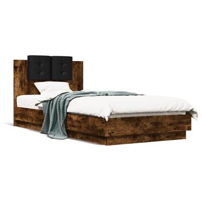 Bedframe met hoofdeinde bewerkt hout gerookt eiken 100x200 cm - thumbnail