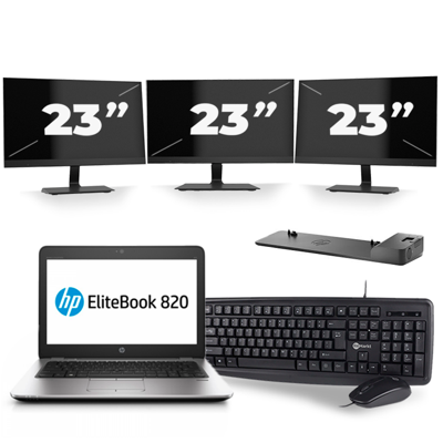 HP EliteBook 820 G4 - Intel Core i5-7e Generatie - 12 inch - 8GB RAM - 256GB SSD - Windows 11 + 3x 23 inch Monitor
