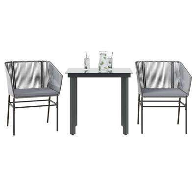 3-delige Tuinset met kussens poly rattan glas grijs