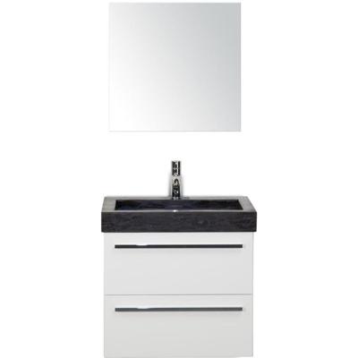 Seville Badmeubelset 60 cm - Wit Hoogglans - Wastafel Hardsteen Wit Lucca met Spiegel