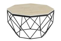 Handgemaakte salontafel DIAMOND 70cm beige travertijn zwart ijzer - 45205 - thumbnail