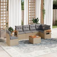 7-delige Loungeset met kussens poly rattan beige - thumbnail