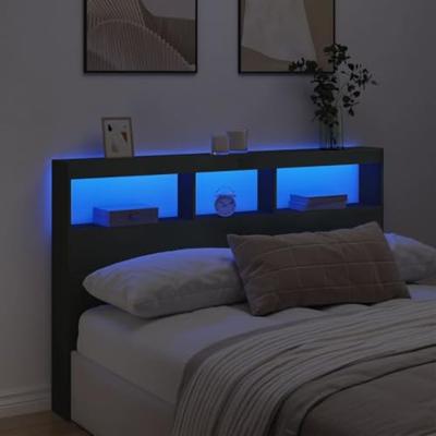 Hoofdbordkast met LED-verlichting 160x17x102 cm zwart