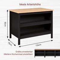 Inter Link Keukeneiland met werkblad (Helina, zwart/eiken) - thumbnail