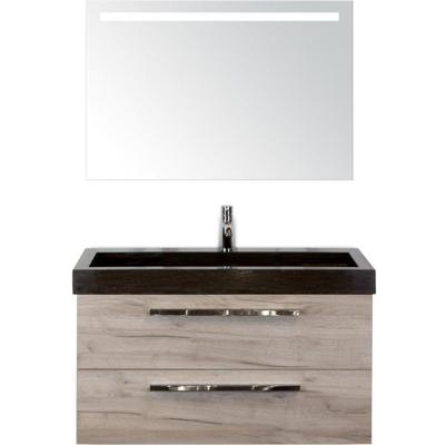 Seville Badmeubelset 100 cm - Craft Oak - Wastafel Lucca 1 Kraangat met Sence Spiegel