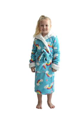 Kinderbadjas regenboog met capuchon - luxe fleece-152