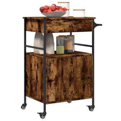Keukentrolley 56x43x89,5 cm bewerkt hout gerookt eikenkleurig
