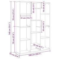Kamerscherm/boekenkast 100x24x140 cm bewerkt hout eikenkleurig - thumbnail