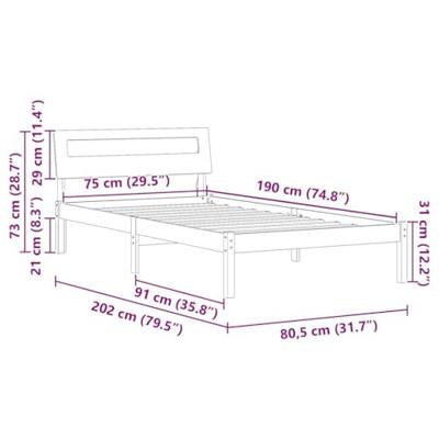 Bedframe met hoofdeinde Bruin 75 x 190 cm Massief grenenhout