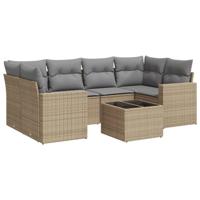 7-delige Loungeset met kussens poly rattan beige - thumbnail