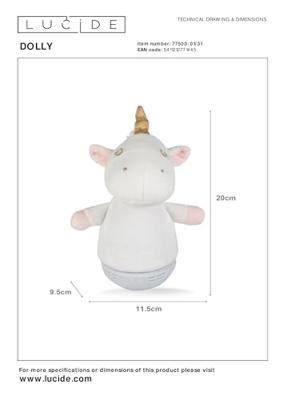 Lucide DOLLY - Nachtlamp Kinderkamer - Batterijen - LED - 1x3W 2700K - Met muziekfunctie - Wit