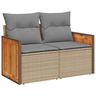 4-delige Loungeset met kussens poly rattan beige - thumbnail