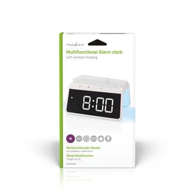 Nedis Wekker met Draadloze Lader - Qi gecertificeerd - 5 / 7.5 / 10 / 15 W - USB-A Male - Nachtlamp - 2 Alarmtijden - Snoozefunctie