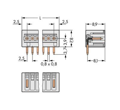 WAGO 733-366 Male header (standaard) 2092 Totaal aantal polen: 6 Rastermaat: 2.50 mm Inhoud: 200 stuk(s)