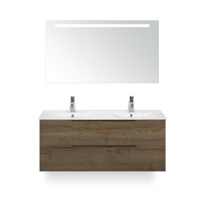 Seville Badmeubelset 120 cm - 2 laden Tabacco Edge - Wastafel Enjoy Dubbel - met Sence Spiegel