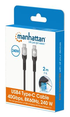 Manhattan 356381 USB-C-kabel Thunderbolt 3, Thunderbolt 4, USB 4.0 USB-C stekker 2 m Zwart 4K UHD, 8K UHD Manhattan 356381 USB-C-kabel Thunderbolt 3, Thunderbolt 4, USB 4.0 USB-C stekker 2 m Zwart 4K UHD, 8K UHD