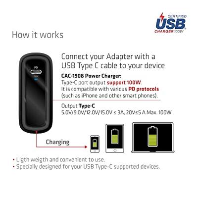club3D CAC-1908 Laptop netvoeding 100 W 1x USB-C Zwart Binnen GaN, USB Power Delivery (USB-PD) - thumbnail