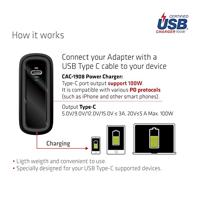 club3D CAC-1908 Laptop netvoeding 100 W 1x USB-C Zwart Binnen GaN, USB Power Delivery (USB-PD) - thumbnail
