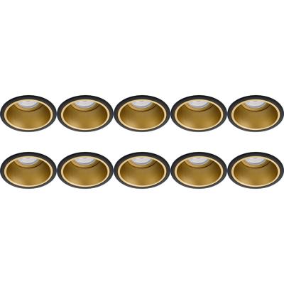 GU10 Inbouwspot Armatuur 10-Pack - Zwart/Goud Aluminium - Ø90mm