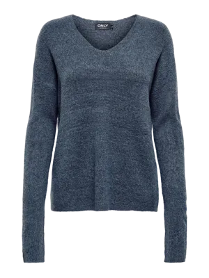 Only Onlcamilla V-neck L/s Pullover Knt Noos Trui Vintage Indigo