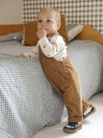 Babyset salopet in fluweel / velours + t-shirt karamel - thumbnail