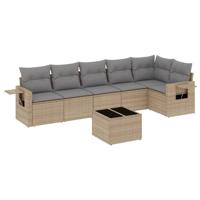 7-delige Loungeset met kussens poly rattan beige - thumbnail
