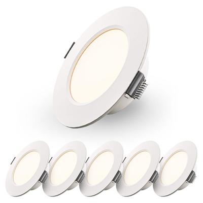 Set van 6 Georgia LED platte Inbouwspots wit - 3W 300lm - Rond - 2700K warm Wit - 91mm - IP20 voor binnen - Inbouwdiepte 25mm