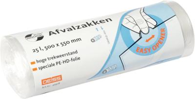 Vuilniszak Universal Plus, 7 micron, ft 50 x 55 cm, 25 liter, transparant, rol van 50 stuks Vuilniszak Universal Plus, 7 micron, ft 50 x 55 cm, 25 liter, transparant, rol van 50 stuks