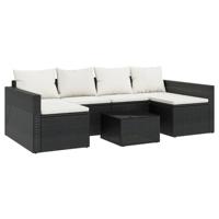 2-delige Loungeset met kussens poly rattan zwart - thumbnail